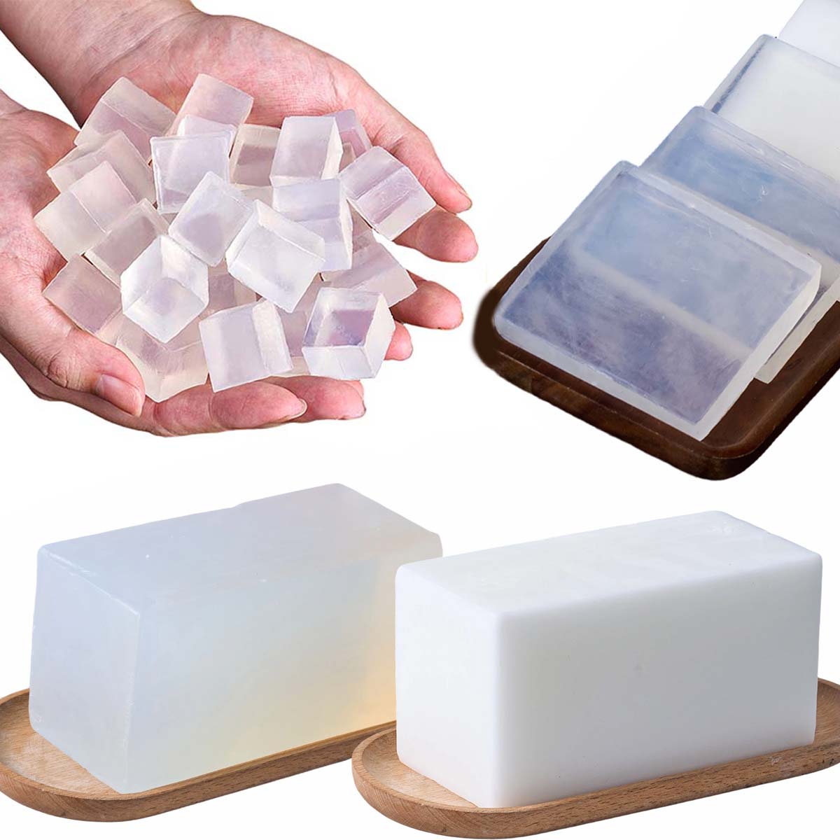 Soap Making Supplies Wholesale - เบสสบู่กลีเซอรีน 1000 กรัม สำหรับทำสบู่แฮนด์เมด สีขาวใส แบบละลายแล้วเท
