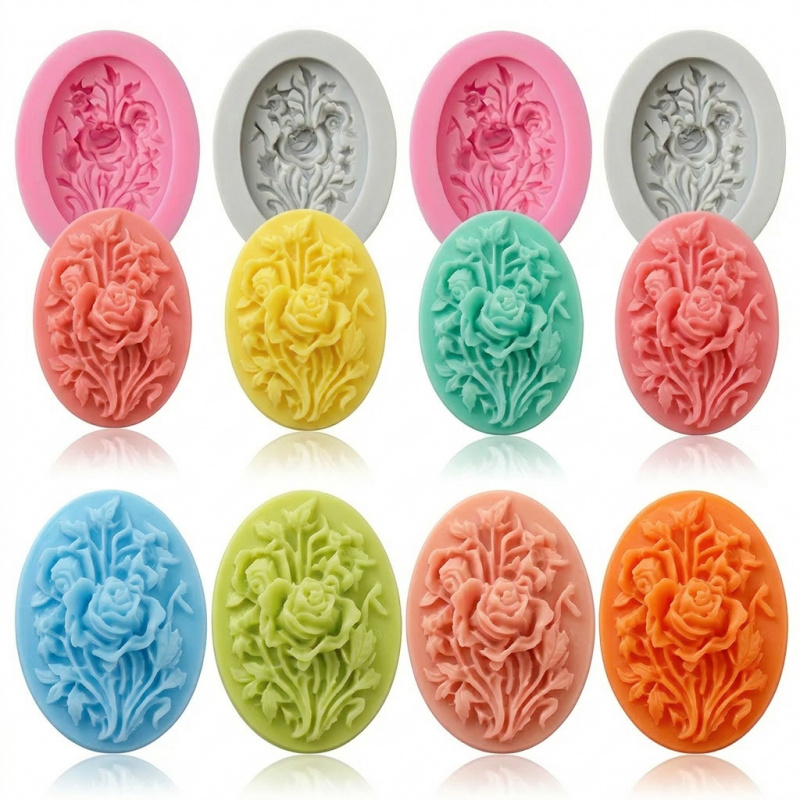 Soap Making Easy - แม่พิมพ์ซิลิโคน 4 ชิ้นรูปทรงดอกไม้，แม่พิมพ์ซิลิโคนที่ถอดออกง่ายและนำกลับมาใช้ใหม่ได้，เหมาะสำหรับการทำสบู่แฮนด์เมดในฤดูร้อน，ยังเหมาะสำหรับการใช้งานอื่นๆ