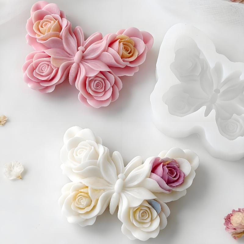Soap Making Workshop - แม่พิมพ์ซิลิโคนรูปผีเสื้อกุหลาบ DIY สำหรับทำเทียนหอม ปูนปลาสเตอร์ เรซิ่นอีพ็อกซี่ ของตกแต่ง